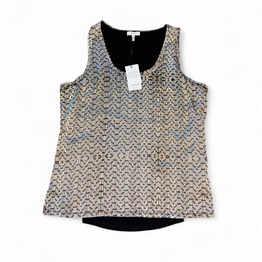 REISS large nwt Remey Print / Bead Print sleeveless top, color Cream,